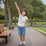 Boys Grey 3D Patch Applique T-shirt & Denim Shorts Set