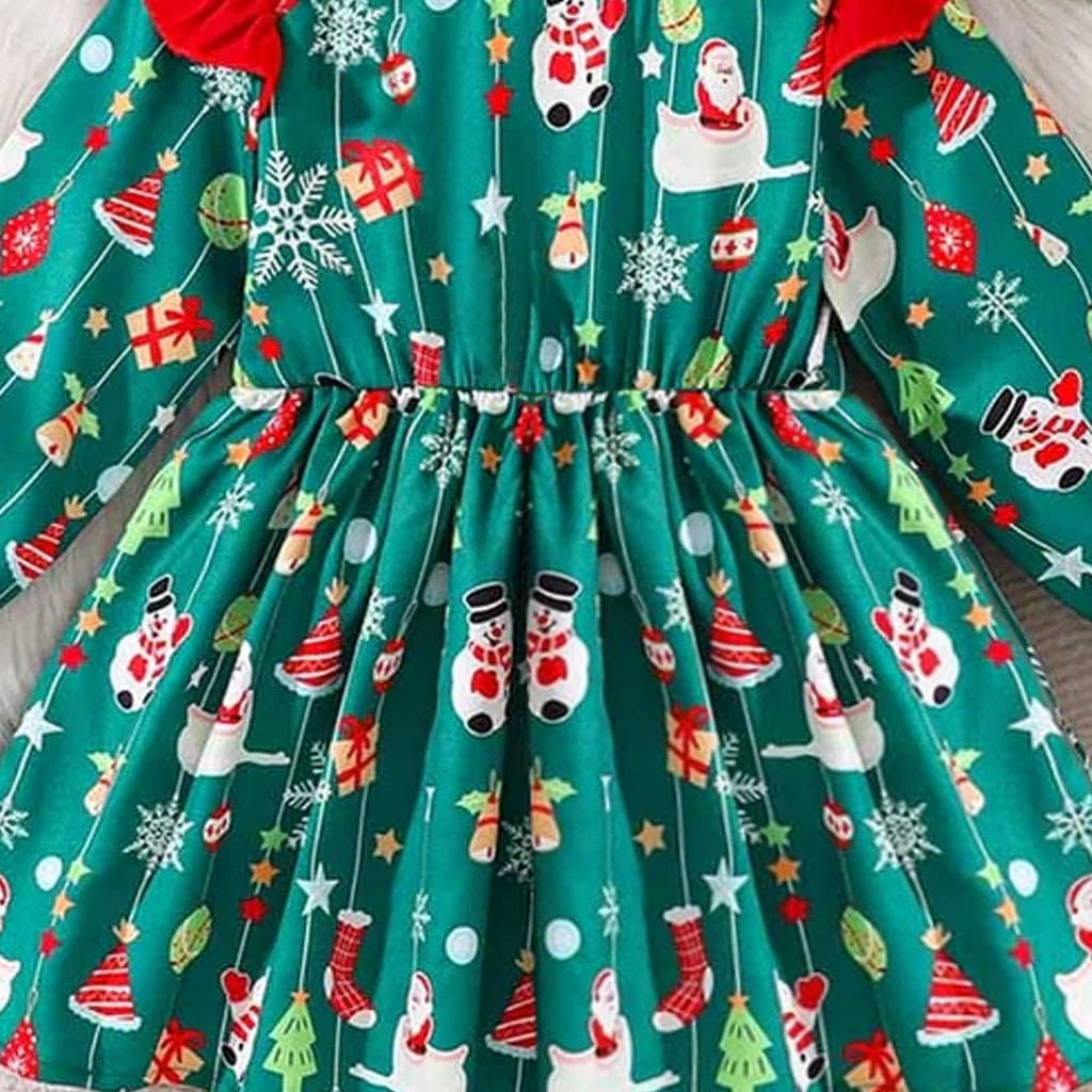 Girls Green Christmas Print Fit & Flare Casual Dress Casual Dresses