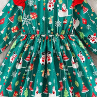 Girls Green Christmas Print Fit & Flare Casual Dress Casual Dresses