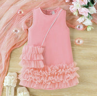 Girls Sleeveless A-line Casual Dress With Sling Bag Casual Dresses Pink 4-5 Y