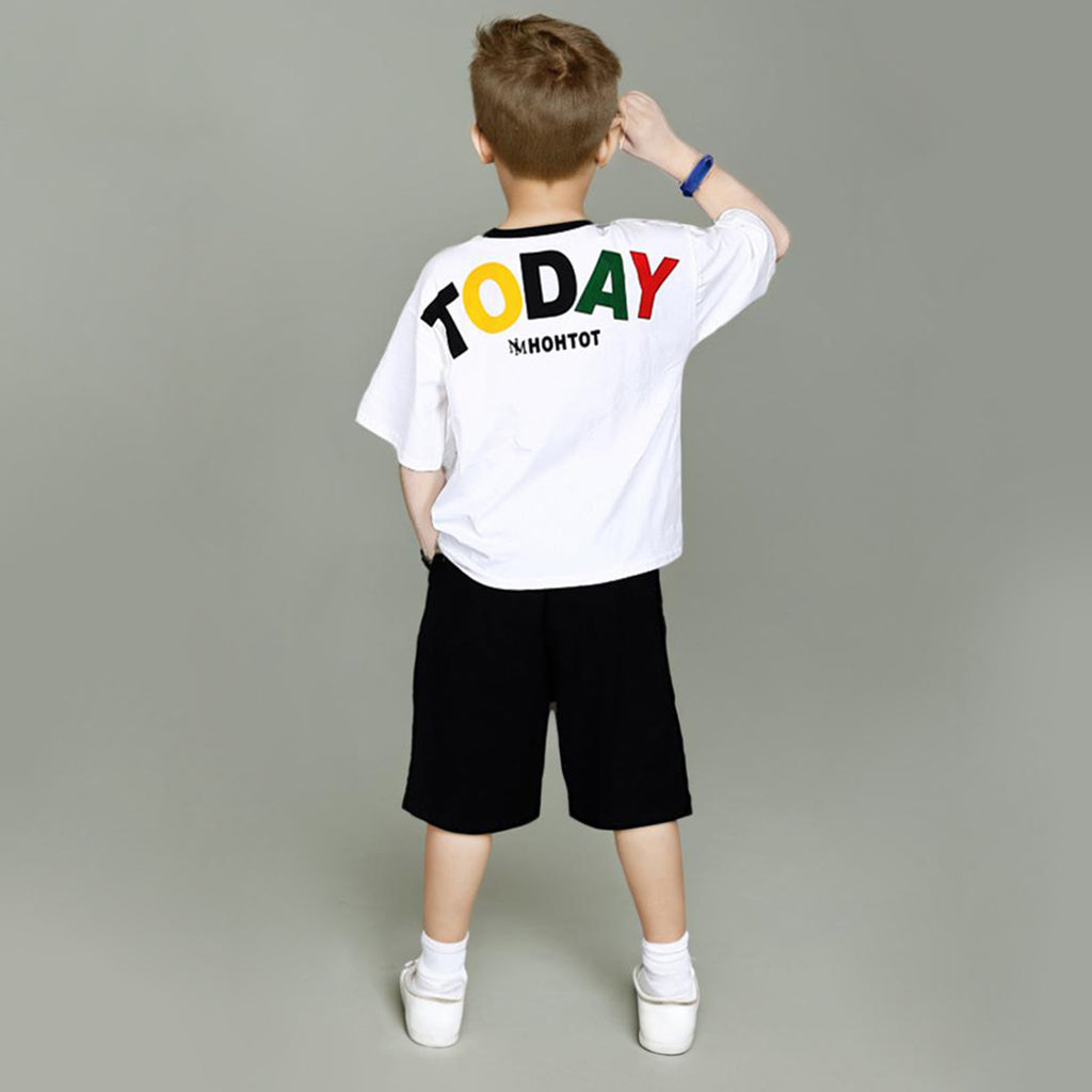 Boys White Graphic T-Shirt With Graphic Shorts Sets