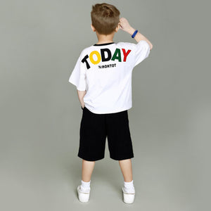 Boys White Graphic T-Shirt With Graphic Shorts Sets