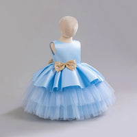 Girls Sky Blue Tulle Princess Partywear Dress With Glitter Bow Party Dresses