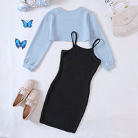 Girls Bodycon Dress with Blue Crop Top Casual Dresses