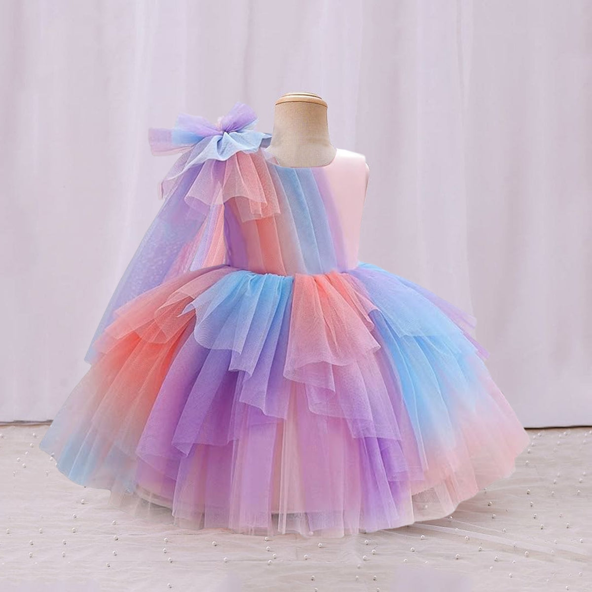 Girls Colourful Gradient High End Partywear Dress Party Dresses Pink 1-2 Y