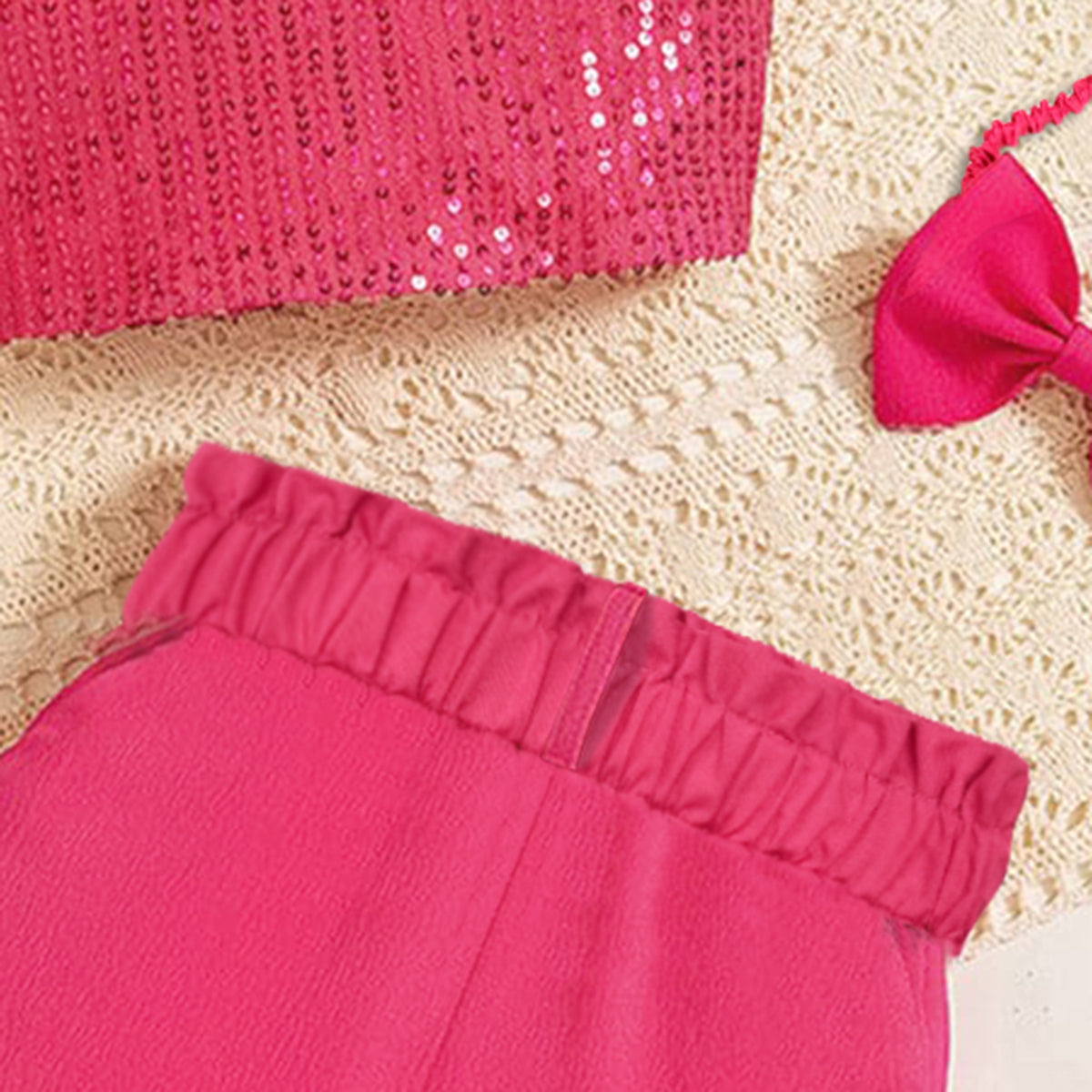 Girls Sequins Sleeveless Top With Shorts & Belt Set Sets