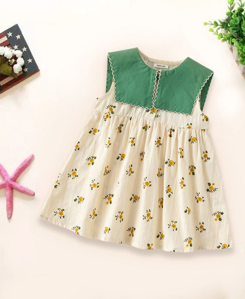 Girls Floral Printed Flap Casual Dress