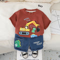 Boys Red Excavator Printed T-Shirt With Denim Shorts Set 2 pc. Sets Red 1-2 Y