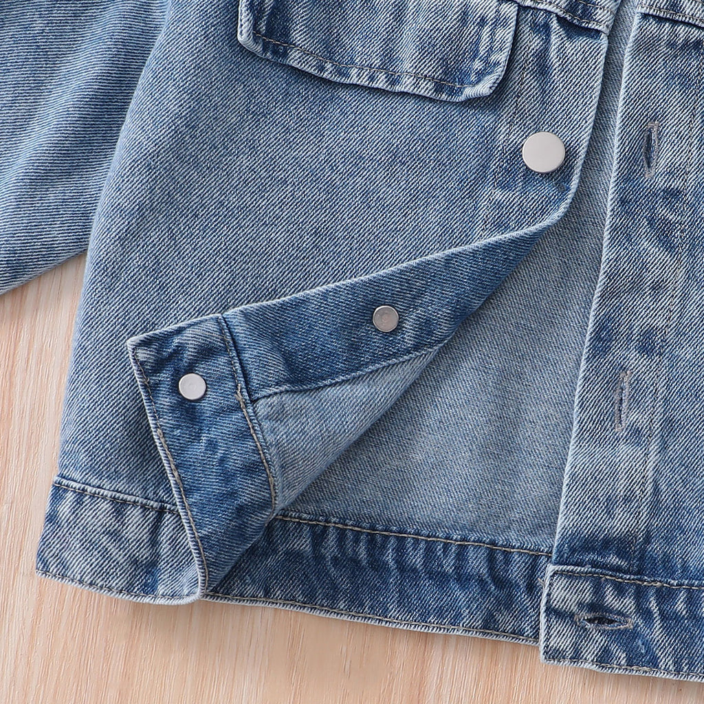 Girls Blue Solid Denim Long Sleeves Winter Jacket Coats & Jackets