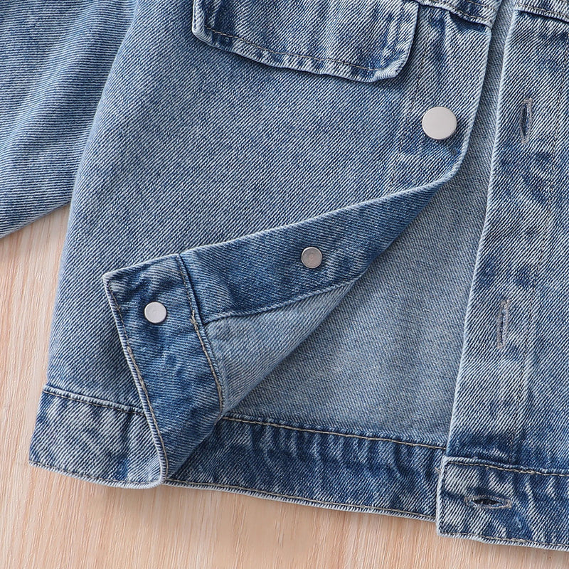 Girls Blue Solid Denim Long Sleeves Winter Jacket Coats & Jackets
