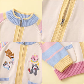 Girls Multicolour Animal Applique Raglan Sleeve Cardigan Sweaters & Cardigans