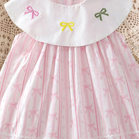 Girls Light Pink Bow Print Sleeveless A-Line Dress Casual Dresses