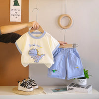 Boys Blue Dinosaur Printed T-Shirt With Shorts Sets Sets Blue 1-2 Y