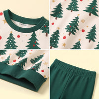 Girls Green Christmas Tree Printed Sweatshirt With Legging Sets 2 pc. Sets