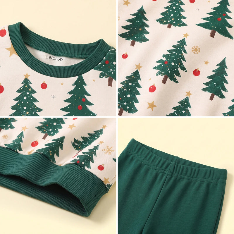 Girls Green Christmas Tree Printed Sweatshirt With Legging Sets 2 pc. Sets