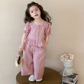 Girls Pink Checked Puff Sleeves Top With Pants Co-ord Sets Sets Pink 1-2 Y