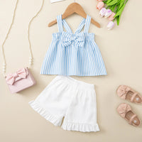 Girls Light Blue Stripes Sleeveless Top With Shorts Set Sets Light Blue 1-2 Y