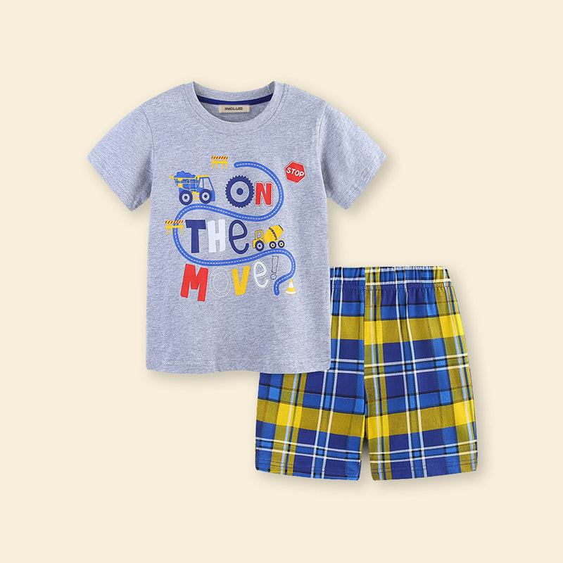 Boys Printed T-Shirt With Checkered Shorts Set Sets   