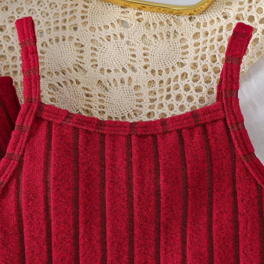 Girls Red Sleeveless Bodycon Dress With Embellished Shrug Casual Dresses