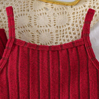 Girls Red Sleeveless Bodycon Dress With Embellished Shrug Casual Dresses