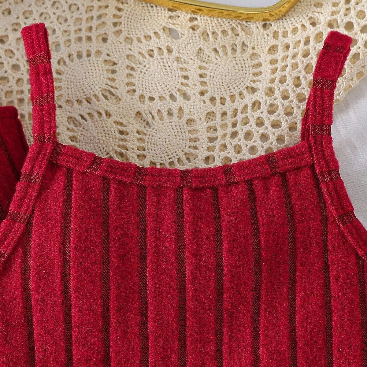Girls Red Sleeveless Bodycon Dress With Embellished Shrug Casual Dresses