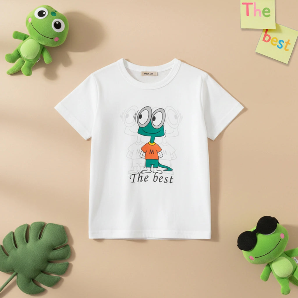 Boys White Graphic Cartoon Printed Short Sleeves T-Shirt Tshirts White 1-2 Y