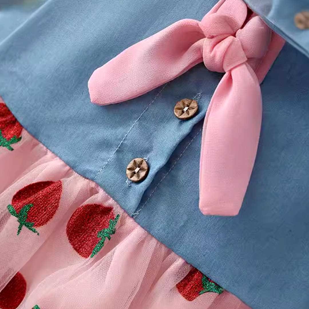Girls Strawberry Printed Fit & Flare Dress Casual Dresses   