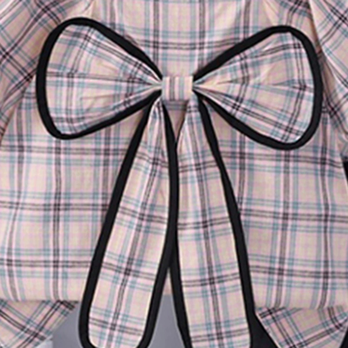Girls Khaki Checked Big Bow Applique Top With Pleated Shorts Set Sets