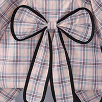 Girls Khaki Checked Big Bow Applique Top With Pleated Shorts Set Sets