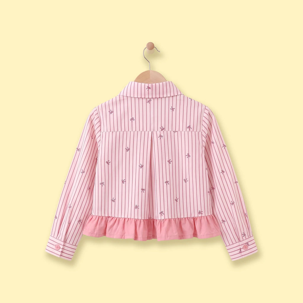 Girls Light Pink Striped Long Sleeve Shirt Shirts