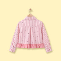Girls Light Pink Striped Long Sleeve Shirt Shirts