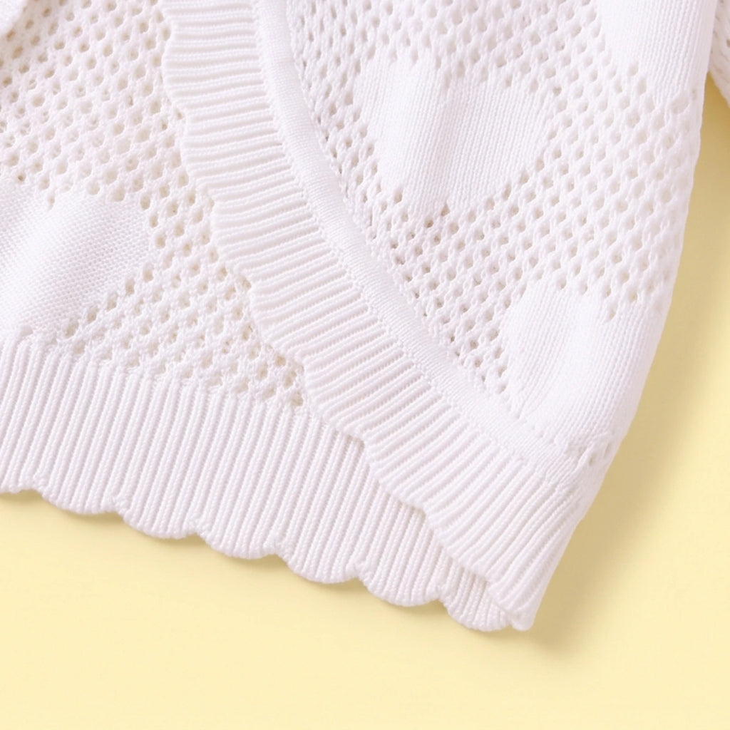 Girls White Heart Pattern Cardigan Sweaters & Cardigans