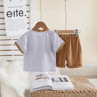 Boys Khaki Mushroom Applique Short Sleeve T-Shirt with Elasticated Shorts Sets 2 pc. Sets