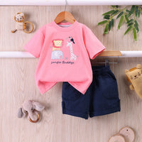 Boys Coral Patch Embroidered Short Sleeves T-Shirt With Shorts Sest Sets Coral 9-12 M