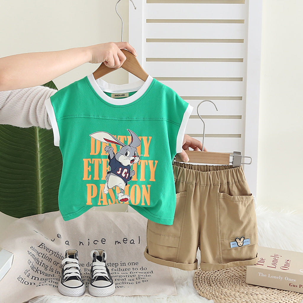 Boys Green Graphic Extended Shoulder T-Shirt With Shorts Set 2 pc. Sets Green 1-2 Y