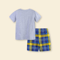 Boys Printed T-Shirt With Checkered Shorts Set Sets   