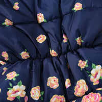 Girls Navy Blue Rose Printed Hooded Puffer Jacket Coats & Jackets
