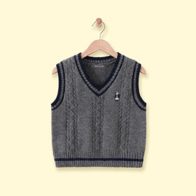 Boys Dark Grey Cable Knit Sleeveless Sweater Vest Sweaters & Cardigans Dark Grey 1-2 Y