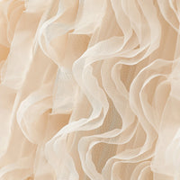 Girls Apricot Bow Applique A-line Dress With Wave Mesh Ruffles Detail Casual Dresses