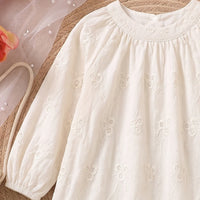 Girls Off White Floral Self-Design Puff Sleeve A-Line Dress Casual Dresses