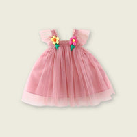 Girls Flower Patch Casual Tulle Dress Casual Dresses   