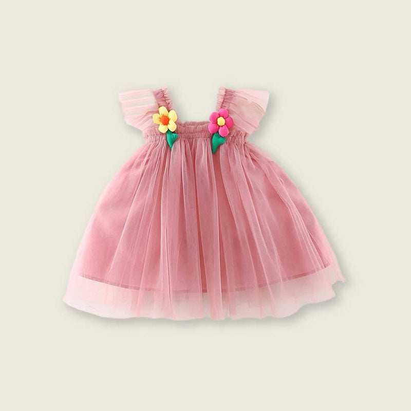 Girls Flower Patch Casual Tulle Dress Casual Dresses   