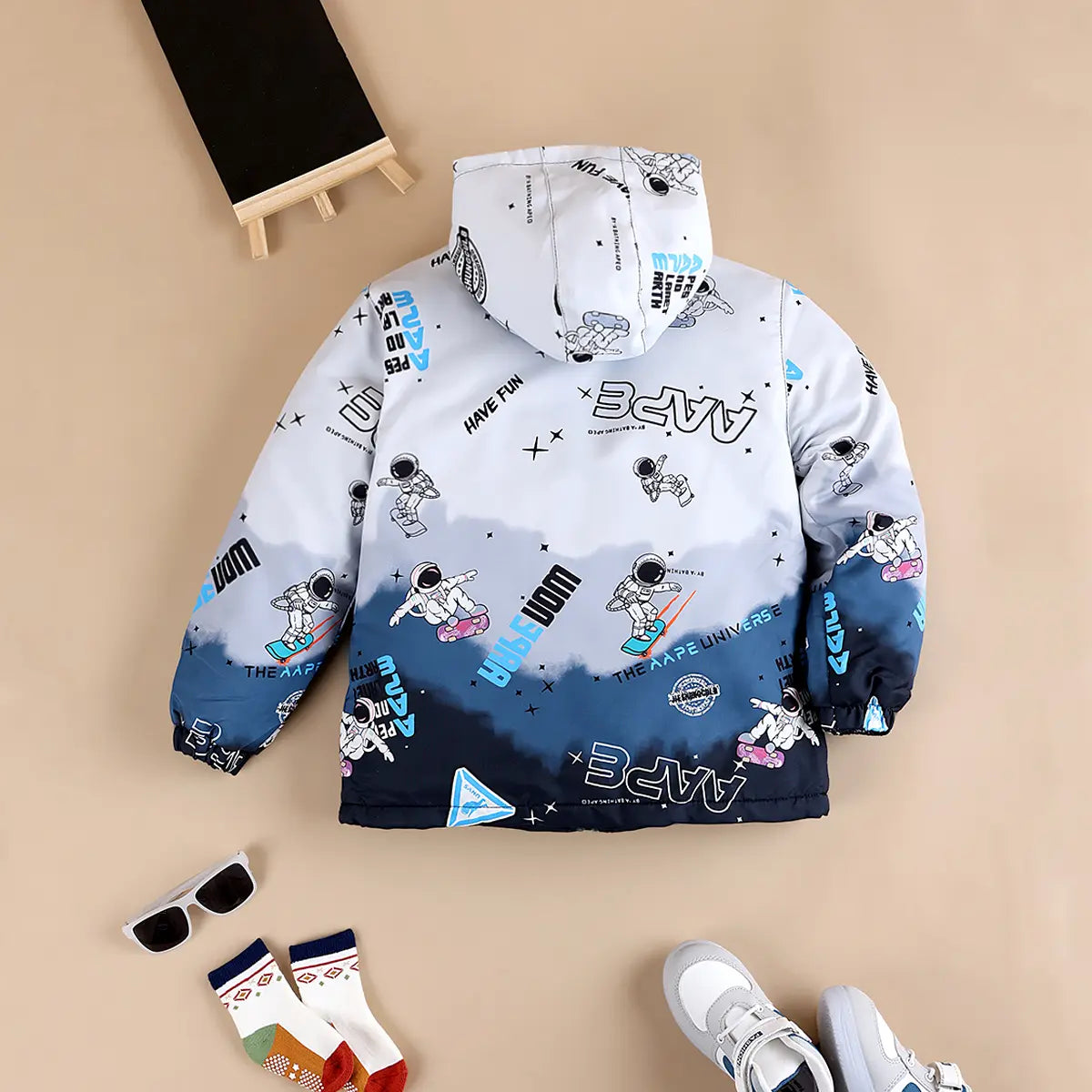 Boys Grey Ombre Printed Hooded Zipper Jacket Coats & Jackets