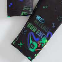 Boys Black Gaming Printed Glow in the Dark T-Shirt with Pajama Set 2 pc. Sets