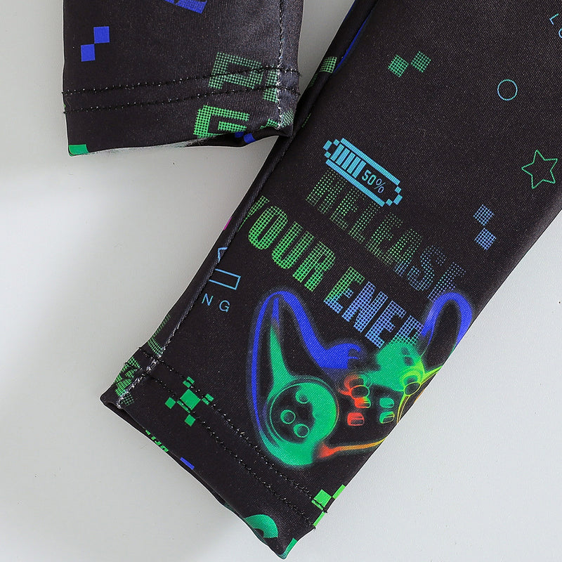 Boys Black Gaming Printed Glow in the Dark T-Shirt with Pajama Set 2 pc. Sets