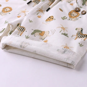 Boys White Animal Printed Shirt With Printed T-Shirt and Shorts Sets Sets