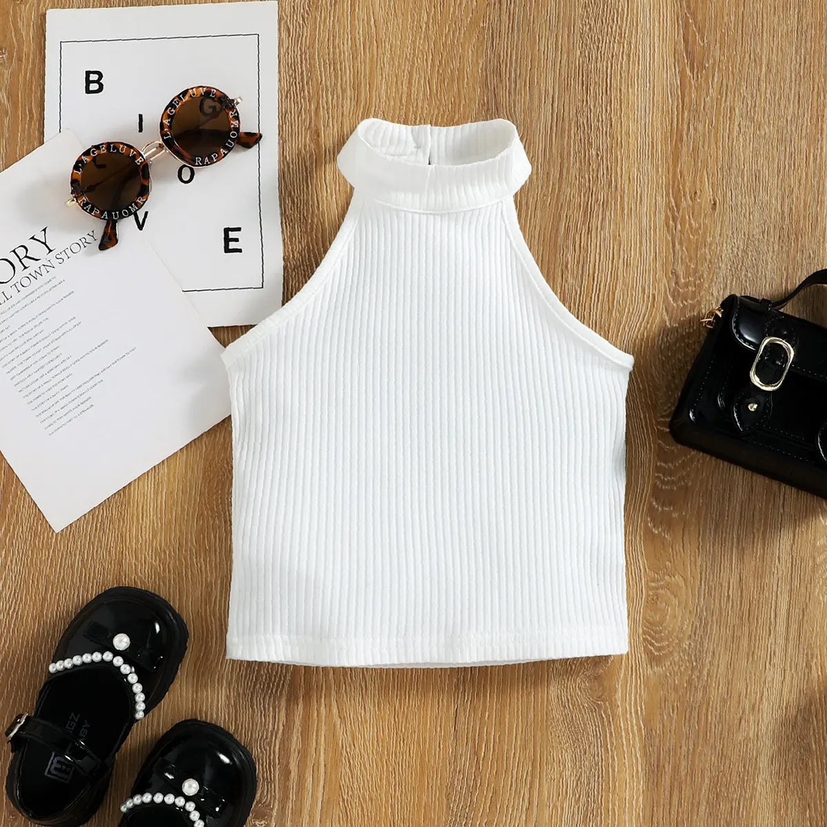 Girls White Ribbed Sleeveless Top With Shorts Sets 2 pc. Sets