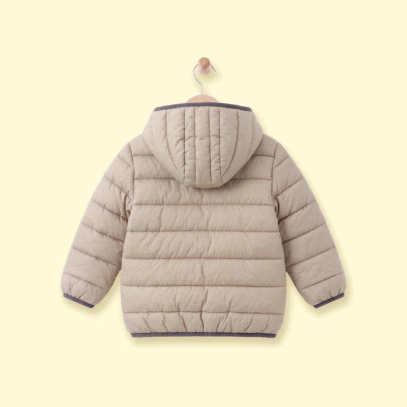 Boys Beige Hooded Zip-up Puffer Jacket Coats & Jackets