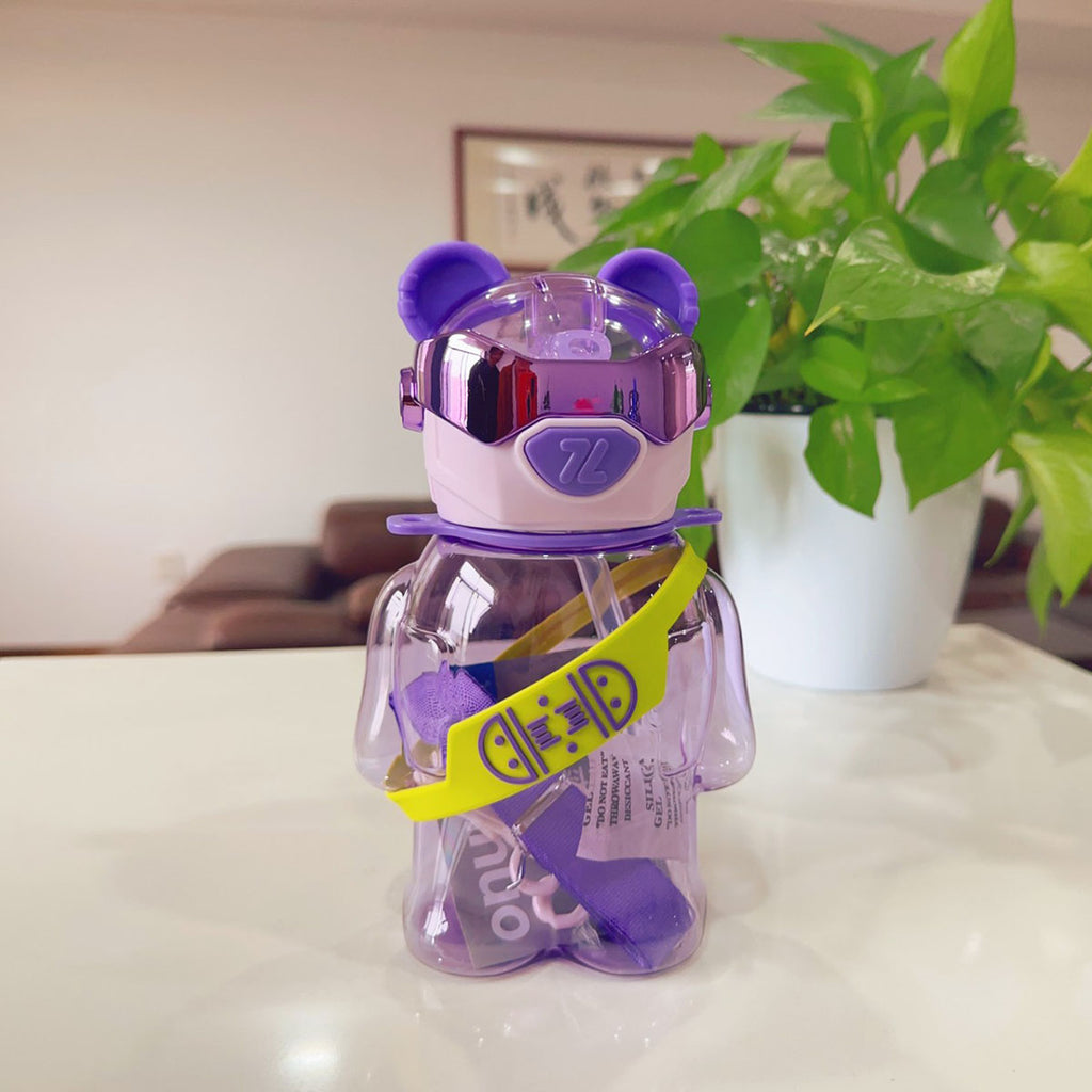 Kids Blue Bear-Shape Water Bottle with Strap Trending Accessories Purple Onesize