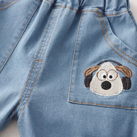 Boys White Appliqued Short Sleeves T-Shirt With Denim Shorts Set 2 pc. Sets